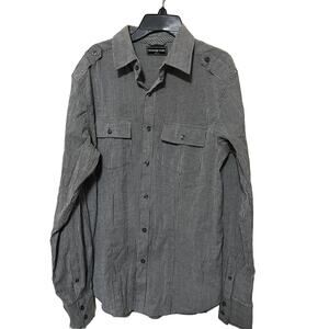 Sovereign Code Shirt Mens M Military Grey Pinstripe Button Up Collar Long Sleeve
